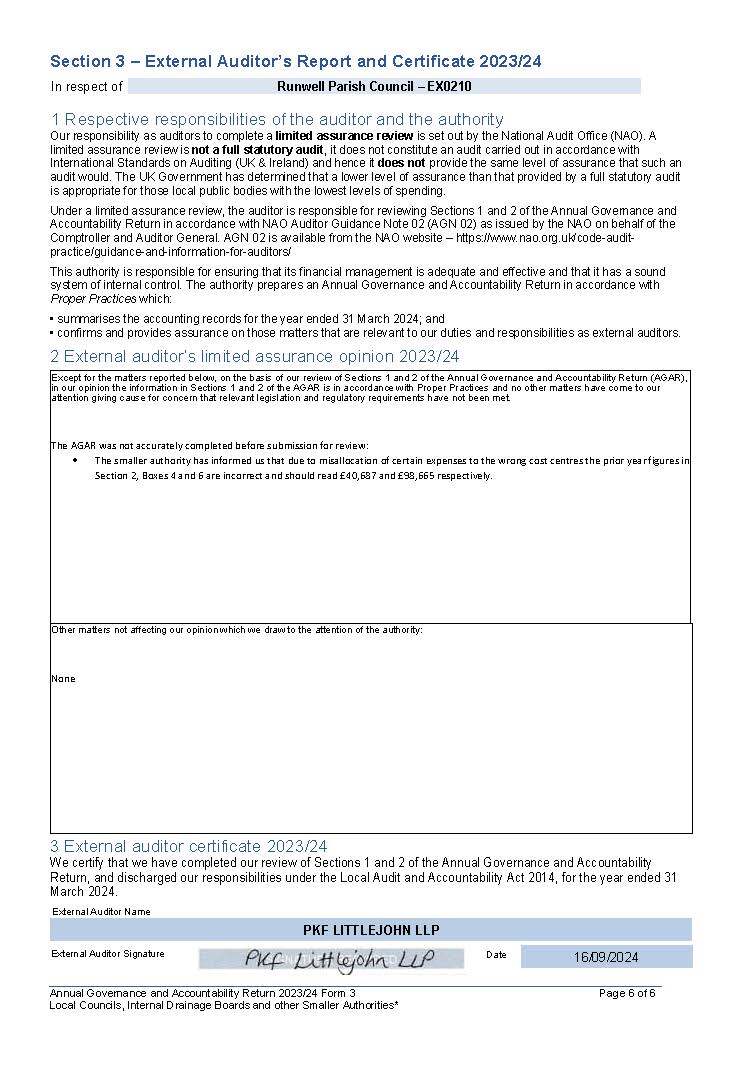 Sect 3 PKF Audit Report 2023-24